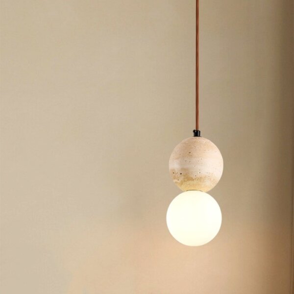 D10cm LED Ball Yellow Travertine Pendant Lamp - 图片 5