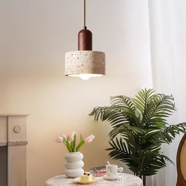 H16cm Yellow Travertine LED Pendant Lamp - 图片 6
