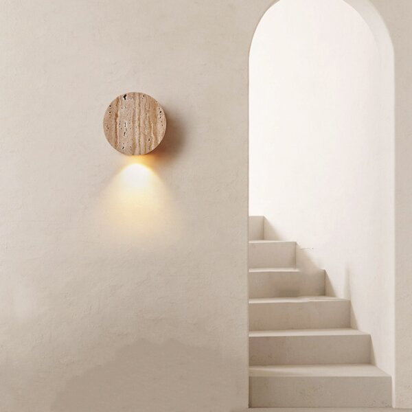 D10cm Yellow Travertine Round LED Wall Light - 图片 5