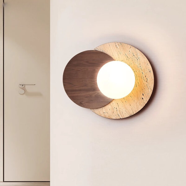 D30cm Round Travertine Wall Lamp - 图片 4