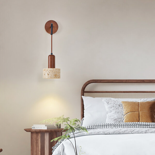 E27/E26 Yellow Travertine Wood Wall Lamp - 图片 5
