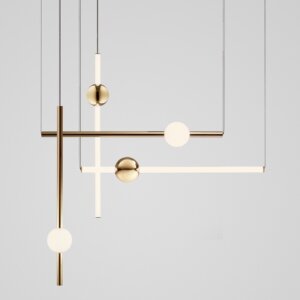 Gold White Iron Linear Pendant Lamp