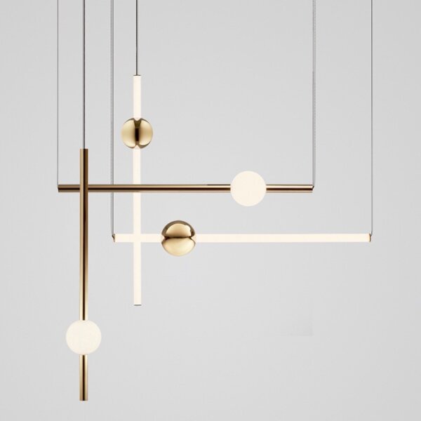 Gold White Iron Linear Pendant Lamp