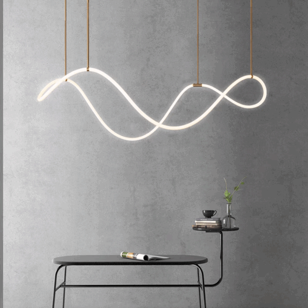 Gold White S-shaped Line Pendant Lamp - 图片 5