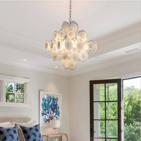 6 Heads White Glass Iron Pendant Light - 图片 5