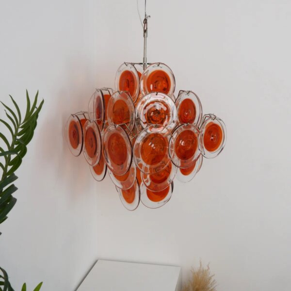 6 Heads Red Clear Glass Iron Pendant Lamp - 图片 5