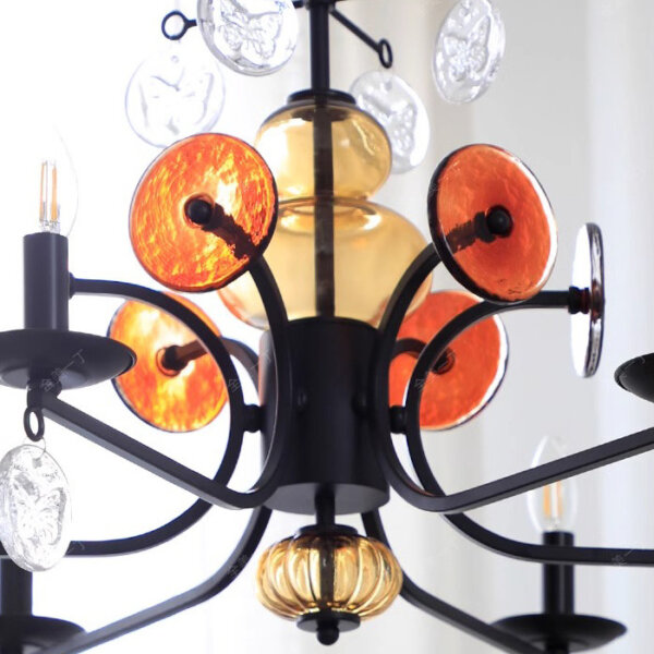 5-8 Heads Retro Iron Glass Pendant Lamp - 图片 5