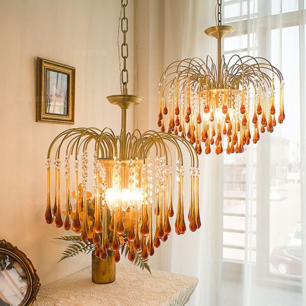 E14 Iron Water Drop Glass Pendant Lamp - 图片 5