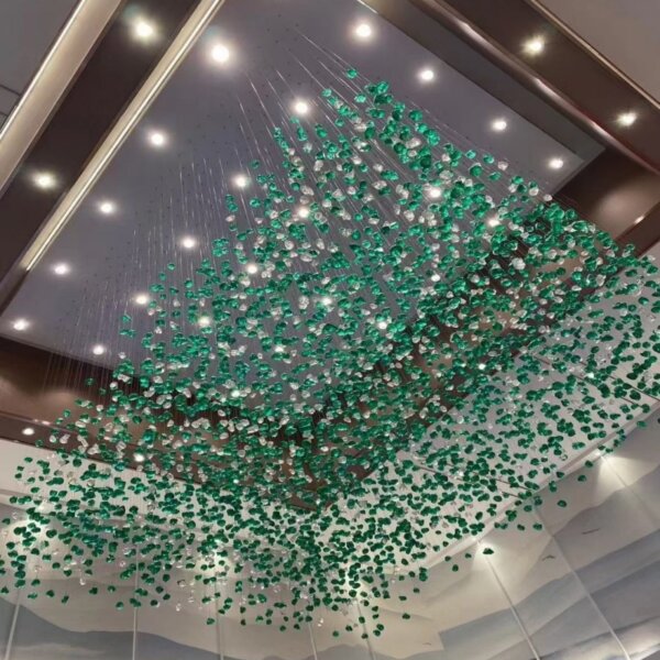 Gold Green Blue Custom Glass Chandelier - 图片 5
