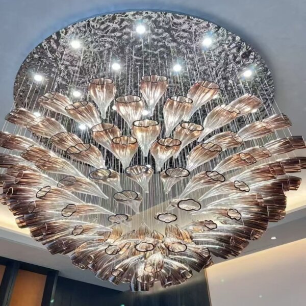 Gold Transparent Petal Custom Glass Chandelier - 图片 5
