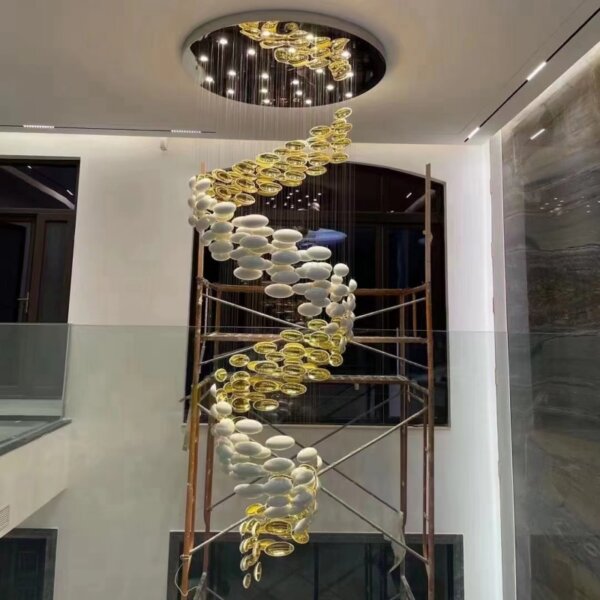 Gold White Multi-Layer Glass Chandelier - 图片 5