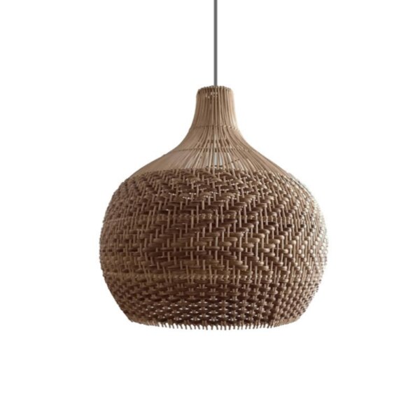 H40cm Retro Wood Rattan Pendant Light - 图片 6