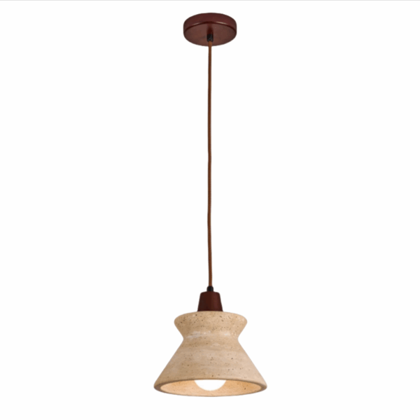 H19cm Retro Cone Stone Wood Pendant Light - 图片 6