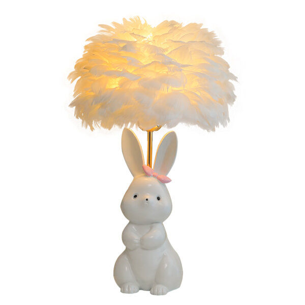 White Pink Rabbit Feather Ceramic Table Light - 图片 6