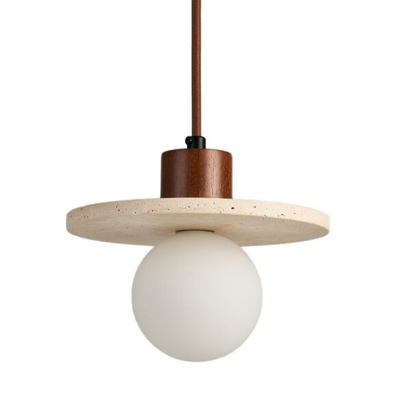 H18cm Stone Wood Pendant Light - 图片 5