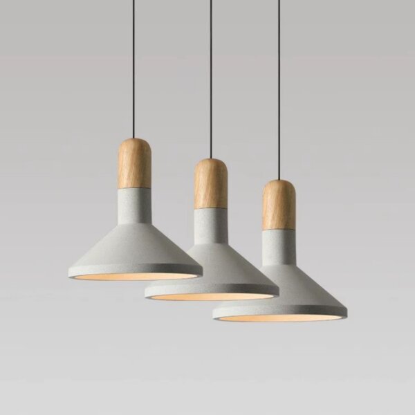 Retro Cement Wood Pendant Light - 图片 6
