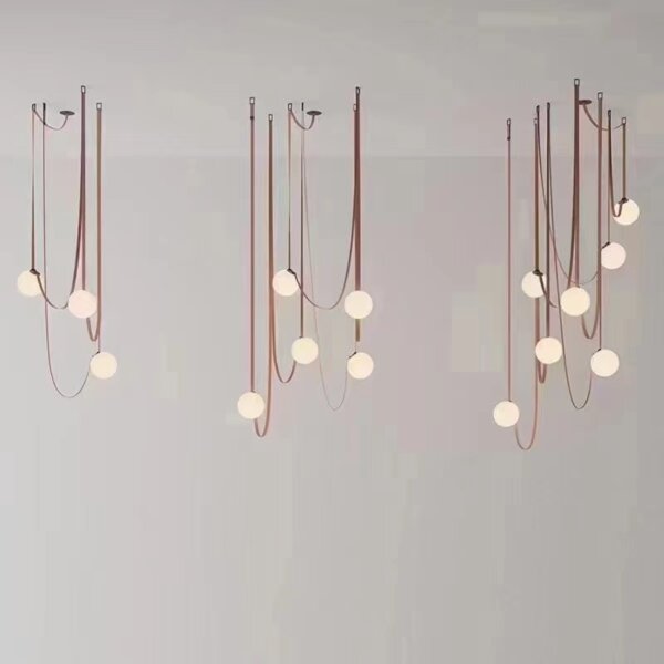 1-7 Heads Leather Glass Ball Metal Pendant Light - 图片 6