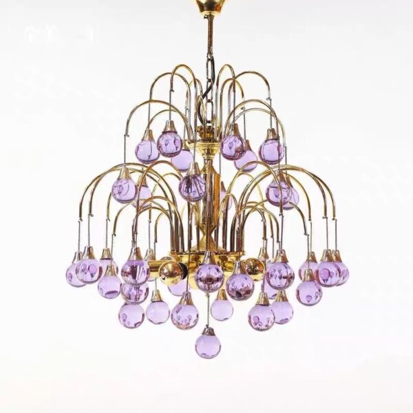 Red Purple Water Drop Glass Pendant Lamp - 图片 6