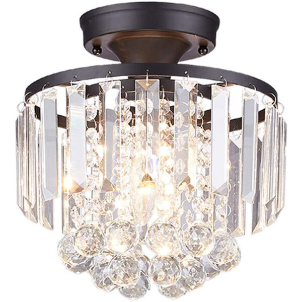 E14 Round Iron Crystal Ceiling Light - 图片 6