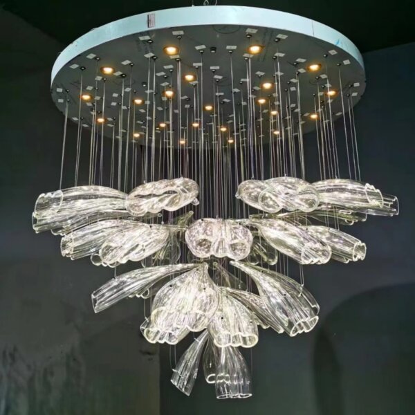Gold Transparent Petal Custom Glass Chandelier - 图片 6