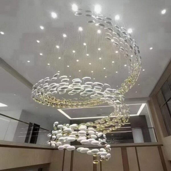 Gold White Multi-Layer Glass Chandelier - 图片 6