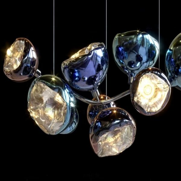 Blue Gold Long Custom Glass Chandelier - 图片 6