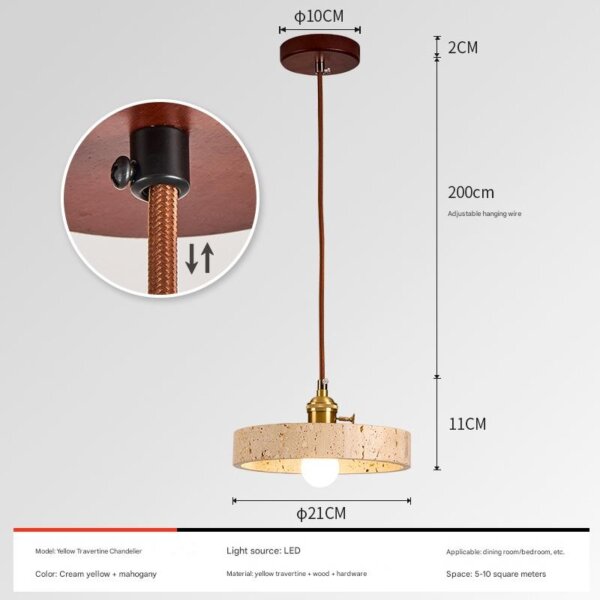 H11cm Yellow Travertine Stone Pendant Lamp - 图片 7