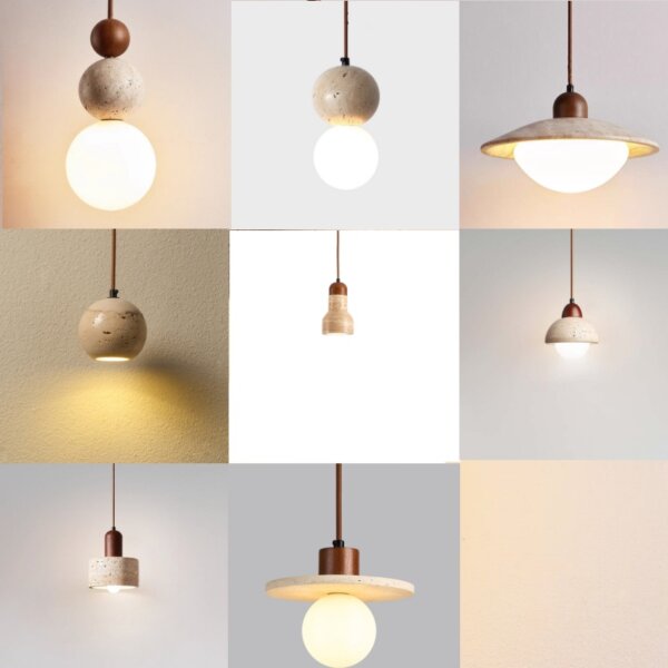 H11cm Yellow Travertine Stone Pendant Lamp - 图片 8