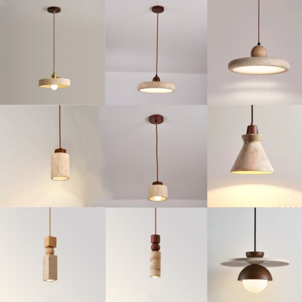 H11cm Yellow Travertine Stone Pendant Lamp - 图片 9