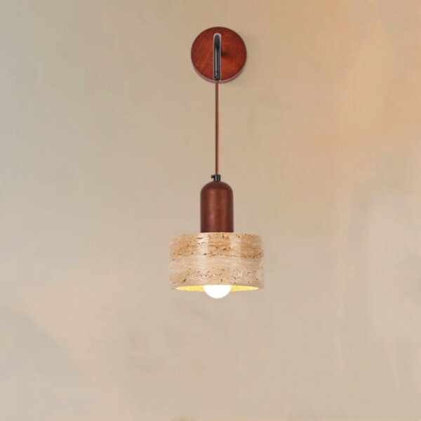 E27/E26 Yellow Travertine Wood Wall Lamp - 图片 7