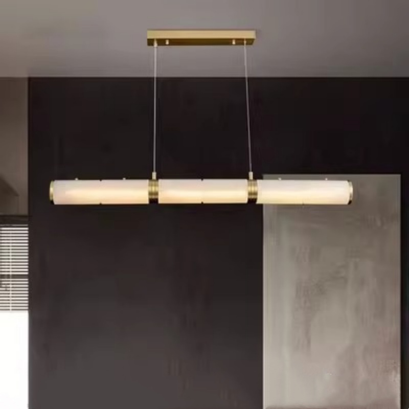 Long Cylinder Copper Marble Pendant Light - 图片 2