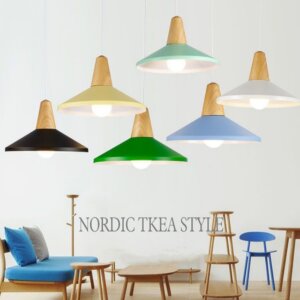 White Black Blue Wood Aluminum Pendant Lamp