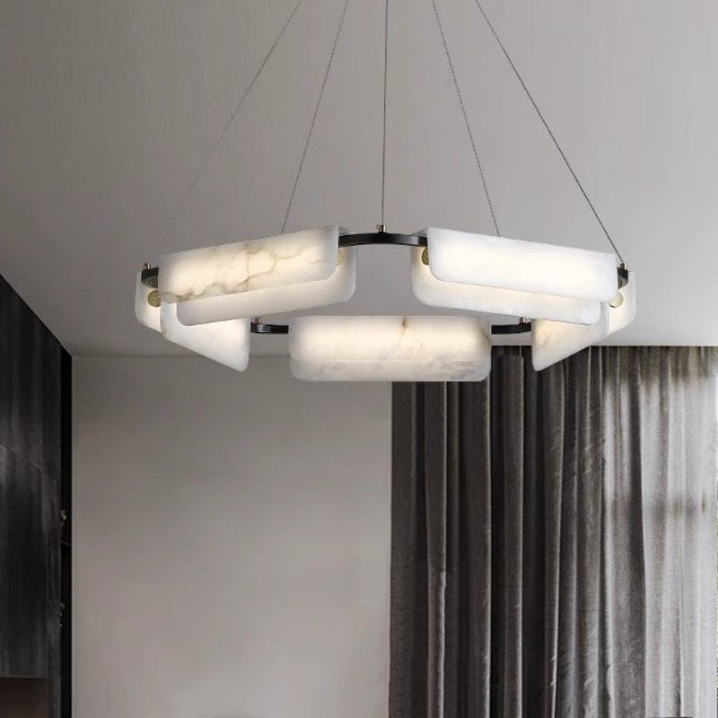 Full Copper Marble Black Gold Pendant Light - 图片 2