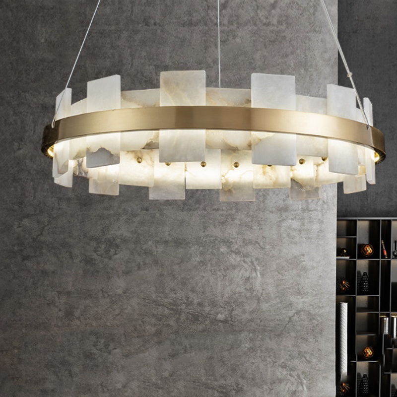 D60/80cm Marble Alabaster Round Pendant Light - 图片 2