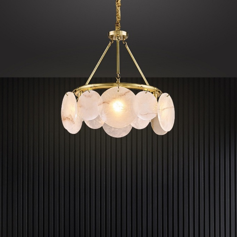 E14 Copper Round Marble Pendant Light - 图片 2