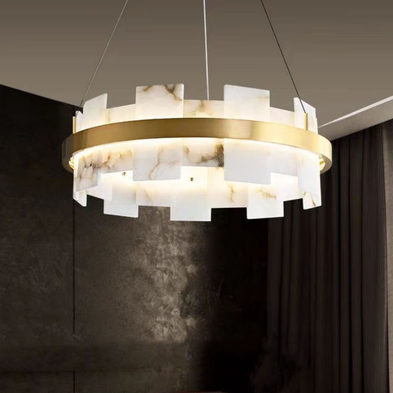 D60/80cm Marble Alabaster Round Pendant Light - 图片 3