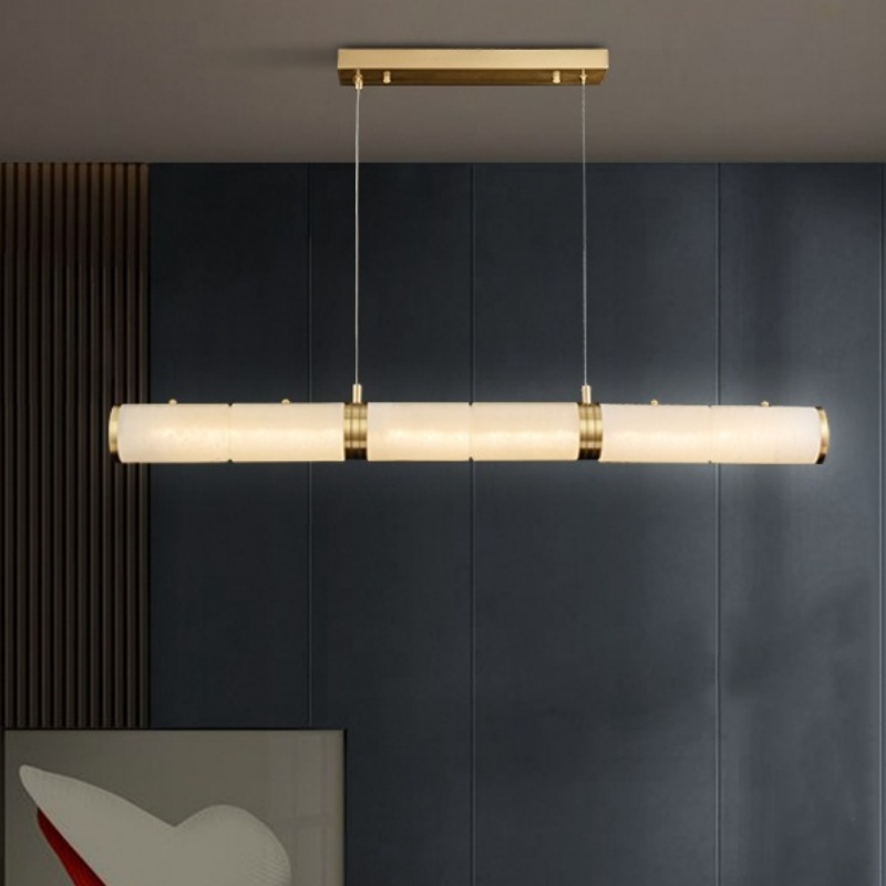 Long Cylinder Copper Marble Pendant Light - 图片 3