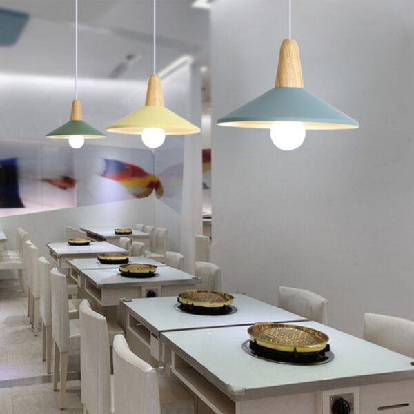 White Black Blue Wood Aluminum Pendant Lamp - 图片 3