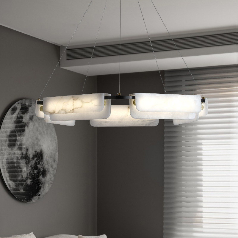 Full Copper Marble Black Gold Pendant Light - 图片 4