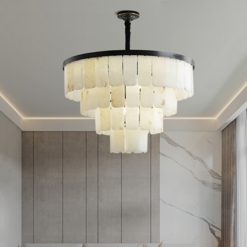 9-48 Heads Black Copper White Marble Pendant Lamp - 图片 4