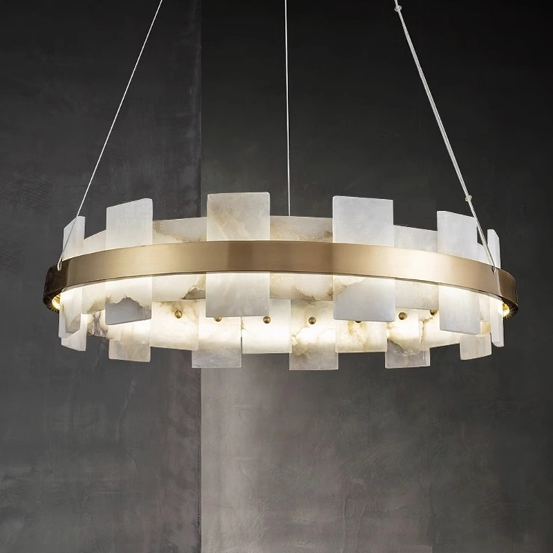 D60/80cm Marble Alabaster Round Pendant Light - 图片 4