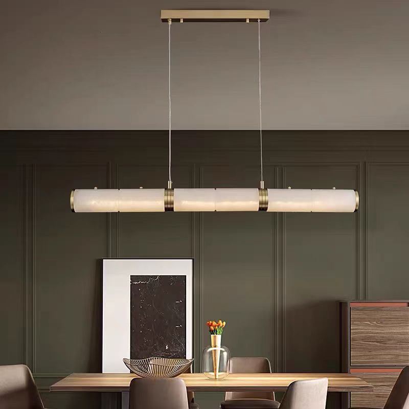 Long Cylinder Copper Marble Pendant Light - 图片 4