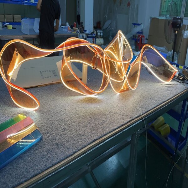Cyan Brown Colorful Wave Acrylic Pendant Lamp - 图片 4