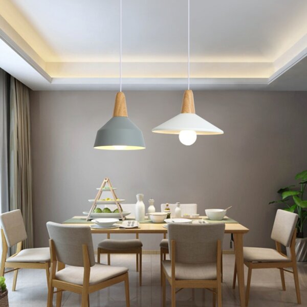 White Black Blue Wood Aluminum Pendant Lamp - 图片 4