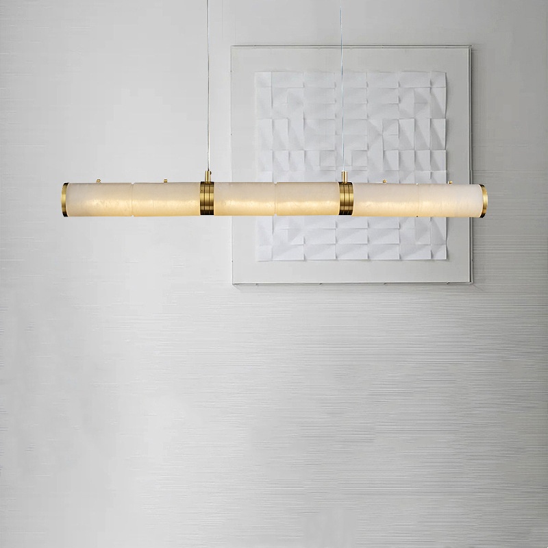 Long Cylinder Copper Marble Pendant Light - 图片 5