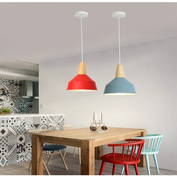 White Black Blue Wood Aluminum Pendant Lamp - 图片 5