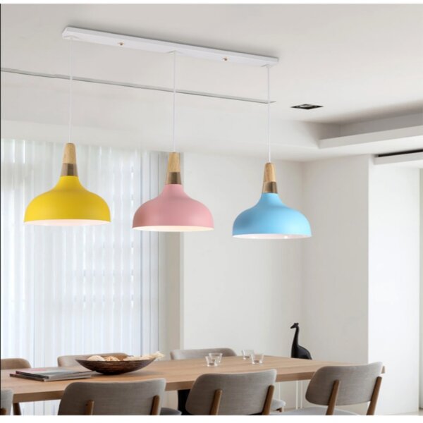H21cm Colorful Iron Wood Pendant Lamp - 图片 3