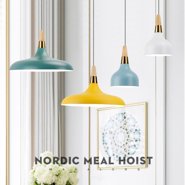 H21cm Colorful Iron Wood Pendant Lamp - 图片 4