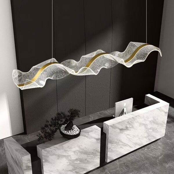 Clear Gold Wave Acrylic Pendant Lamp - 图片 2