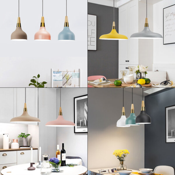 H21cm Colorful Iron Wood Pendant Lamp - 图片 5